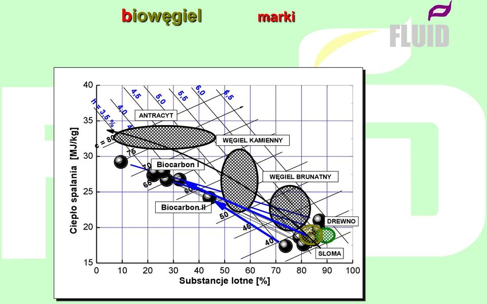 WĘGIEL KAMIENNY 55 WĘGIEL BRUNATNY Biocarbon II 20 45 40 15 0 10