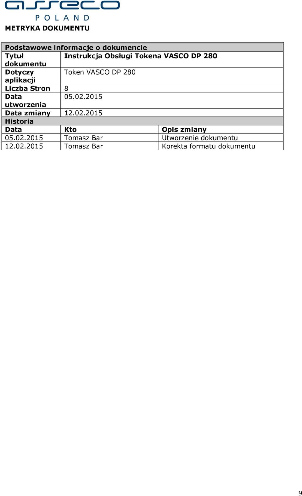 Data 05.02.2015 utworzenia Data zmiany 12.02.2015 Historia Data Kto Opis zmiany 05.