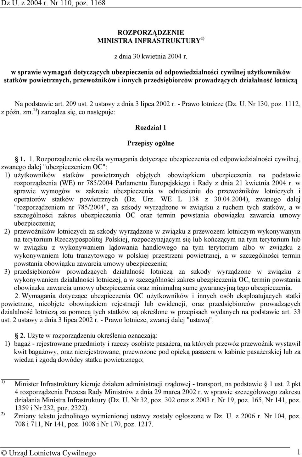 209 ust. 2 ustawy z dnia 3 lipca 2002 r. - Prawo lotnicze (Dz. U. Nr 13