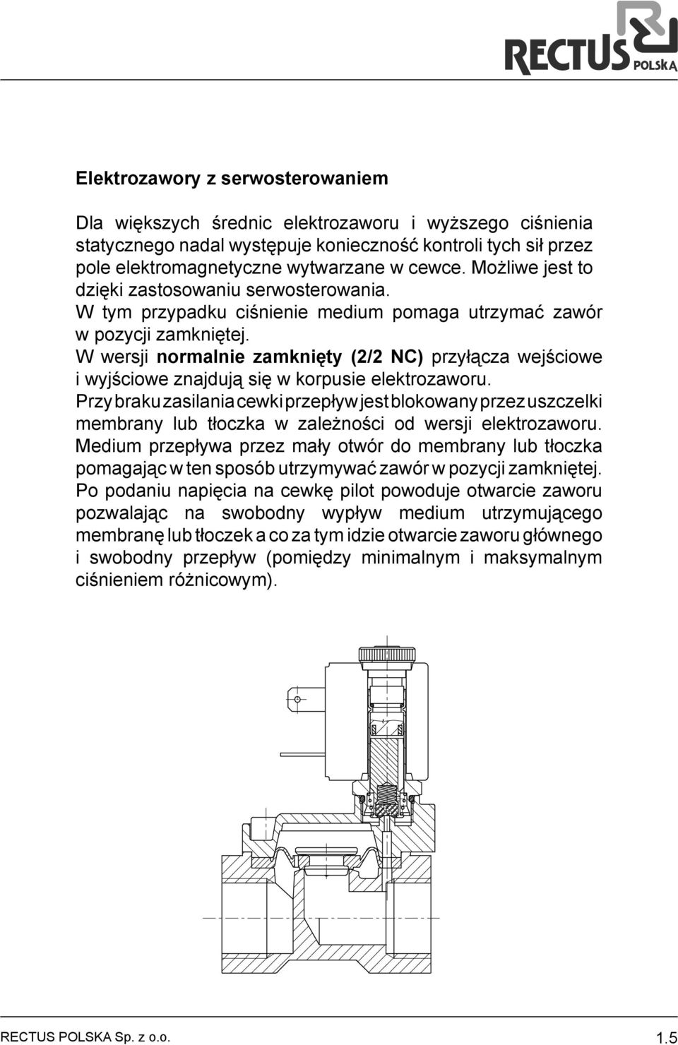 W wersji normalnie zamknięty (2/2 NC) przyłącza wejściowe i wyjściowe znajdują się w korpusie elektrozaworu.