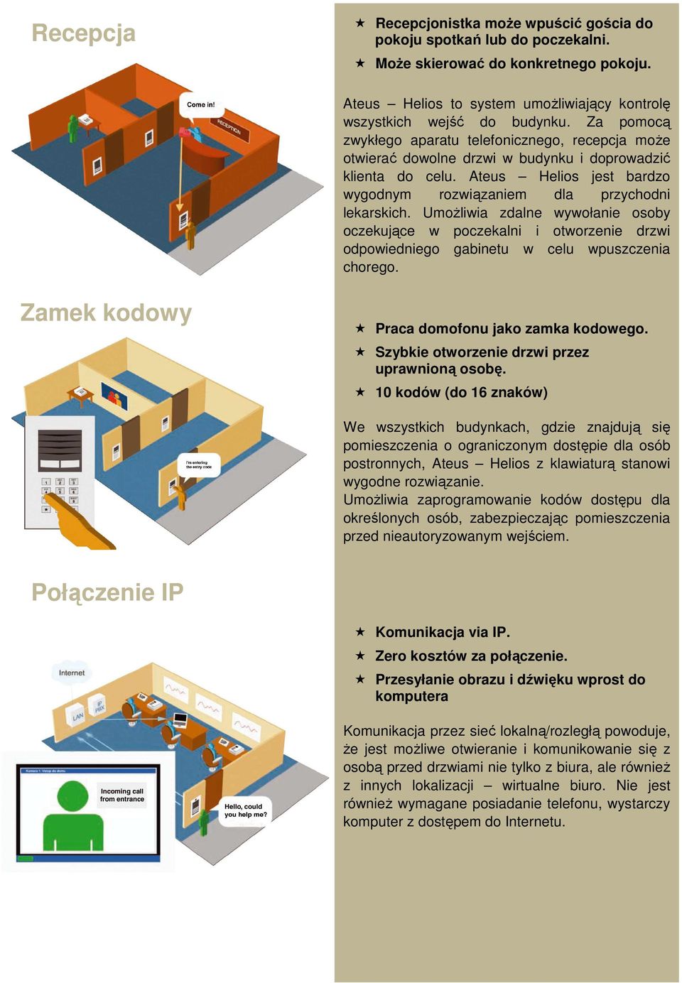 UmoŜliwia zdalne wywołanie osoby oczekujące w poczekalni i otworzenie drzwi odpowiedniego gabinetu w celu wpuszczenia chorego. Zamek kodowy Praca domofonu jako zamka kodowego.