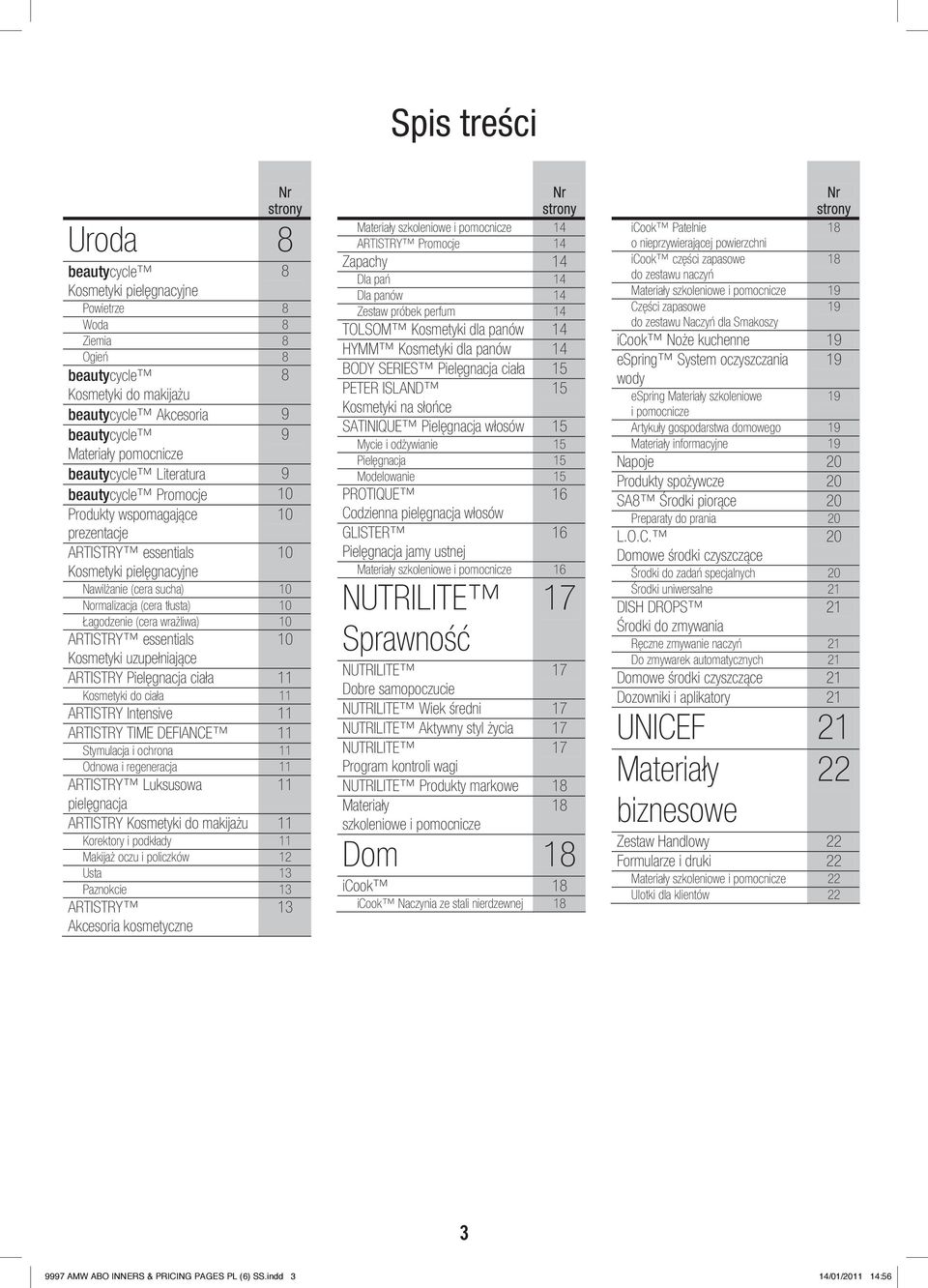 (cera wrażliwa) 1 ARTISTRY essentials 1 Kosmetyki uzupełniające ARTISTRY Pielęgnacja ciała 11 Kosmetyki do ciała 11 ARTISTRY Intensive 11 ARTISTRY TIME DEFIANCE 11 Stymulacja i ochrona 11 Odnowa i