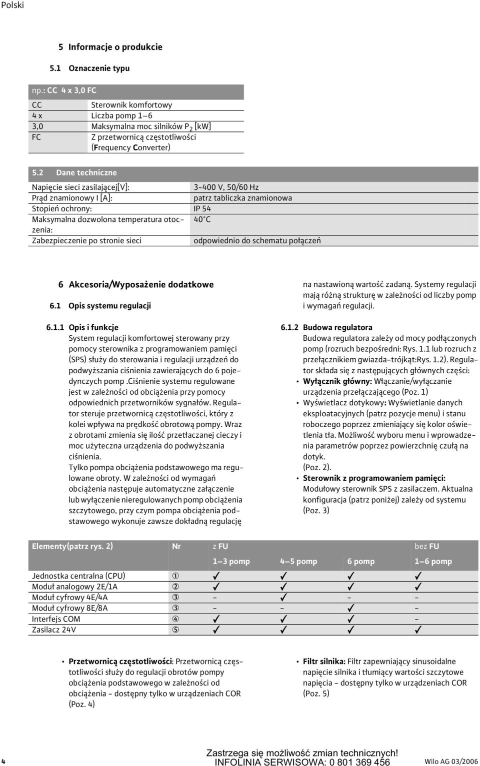 2 Dane techniczne Napięcie sieci zasilającej[v]: 3 ~ 400 V, 50/60 Hz Prąd znamionowy I [A]: patrz tabliczka znamionowa Stopień ochrony: IP 54 Maksymalna dozwolona temperatura otoczenia: 40 C