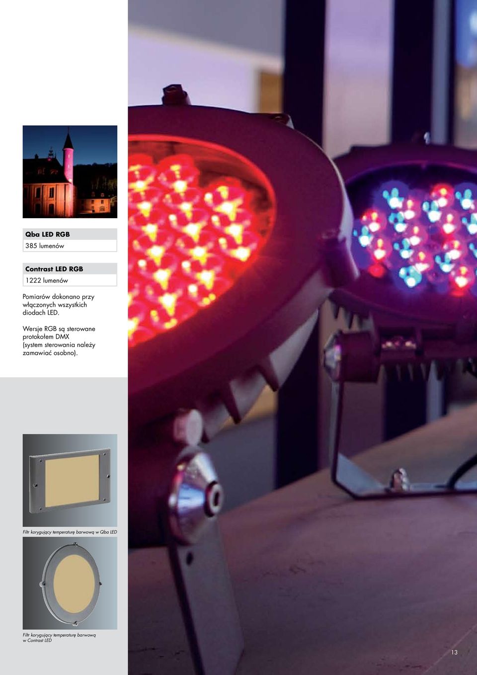 Wersje RGB są sterowane protokołem DMX (system sterowania należy