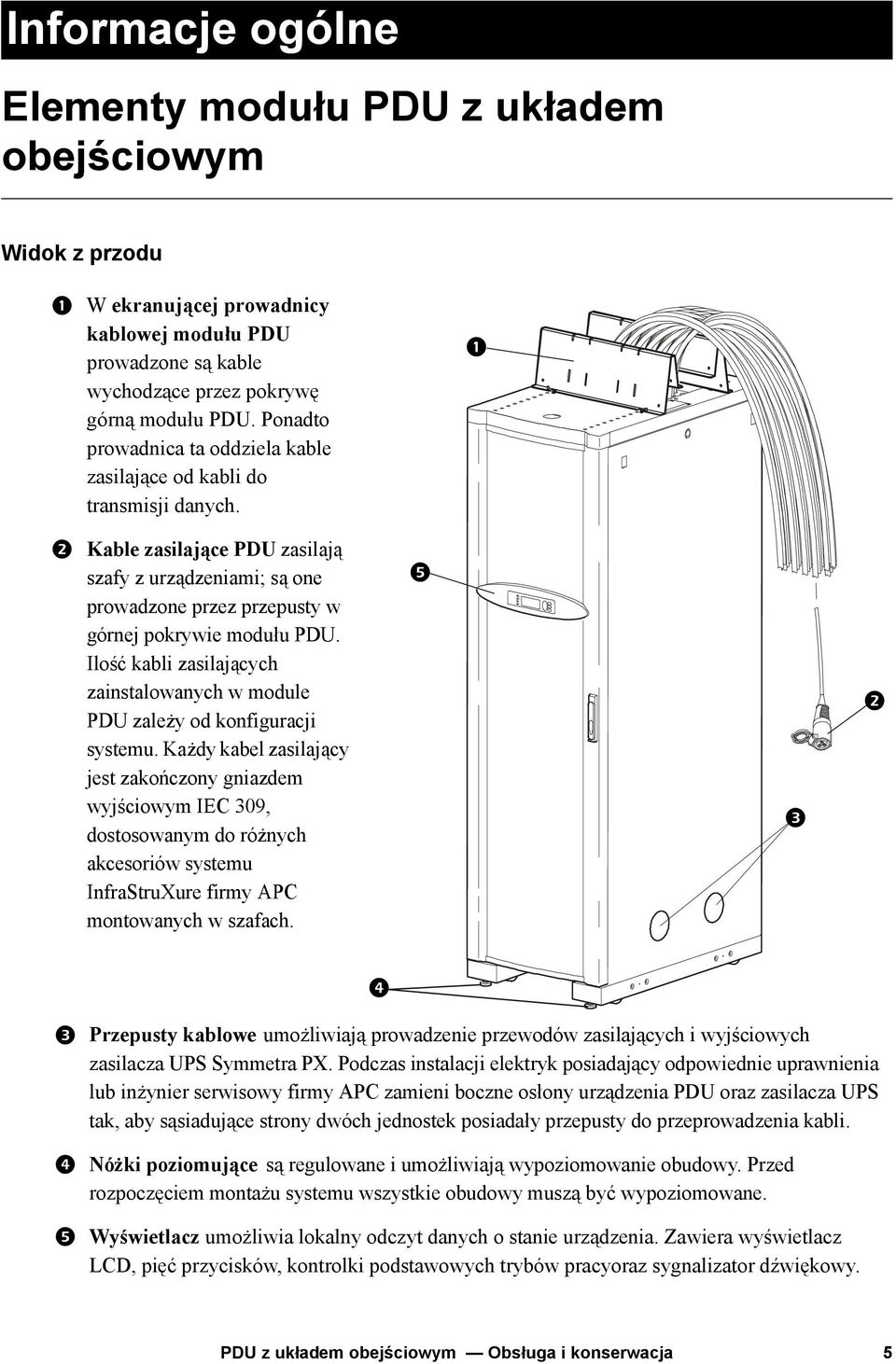 Ilość kabli zasilających zainstalowanych w module PDU zależy od konfiguracji systemu.