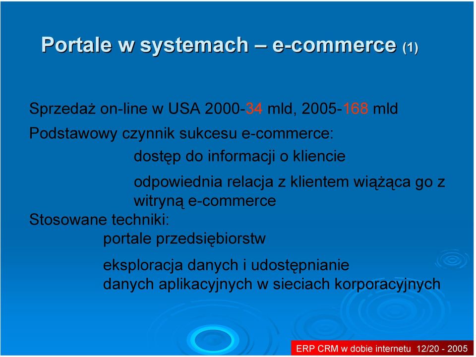 wiążąca go z witryną e-commerce Stosowane techniki: portale przedsiębiorstw eksploracja danych