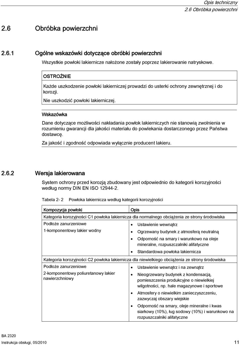 Wskazówka Dane dotyczące możliwości nakładania powłok lakierniczych nie stanowią zwolnienia w rozumieniu gwarancji dla jakości materiału do powlekania dostarczonego przez Państwa dostawcę.
