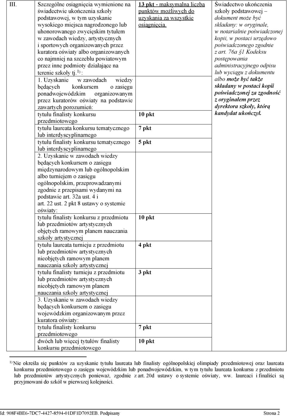 Uzyskanie w zawodach wiedzy będących konkursem o zasięgu ponadwojewódzkim organizowanym przez kuratorów oświaty na podstawie zawartych porozumień: tytułu finalisty konkursu przedmiotowego tytułu