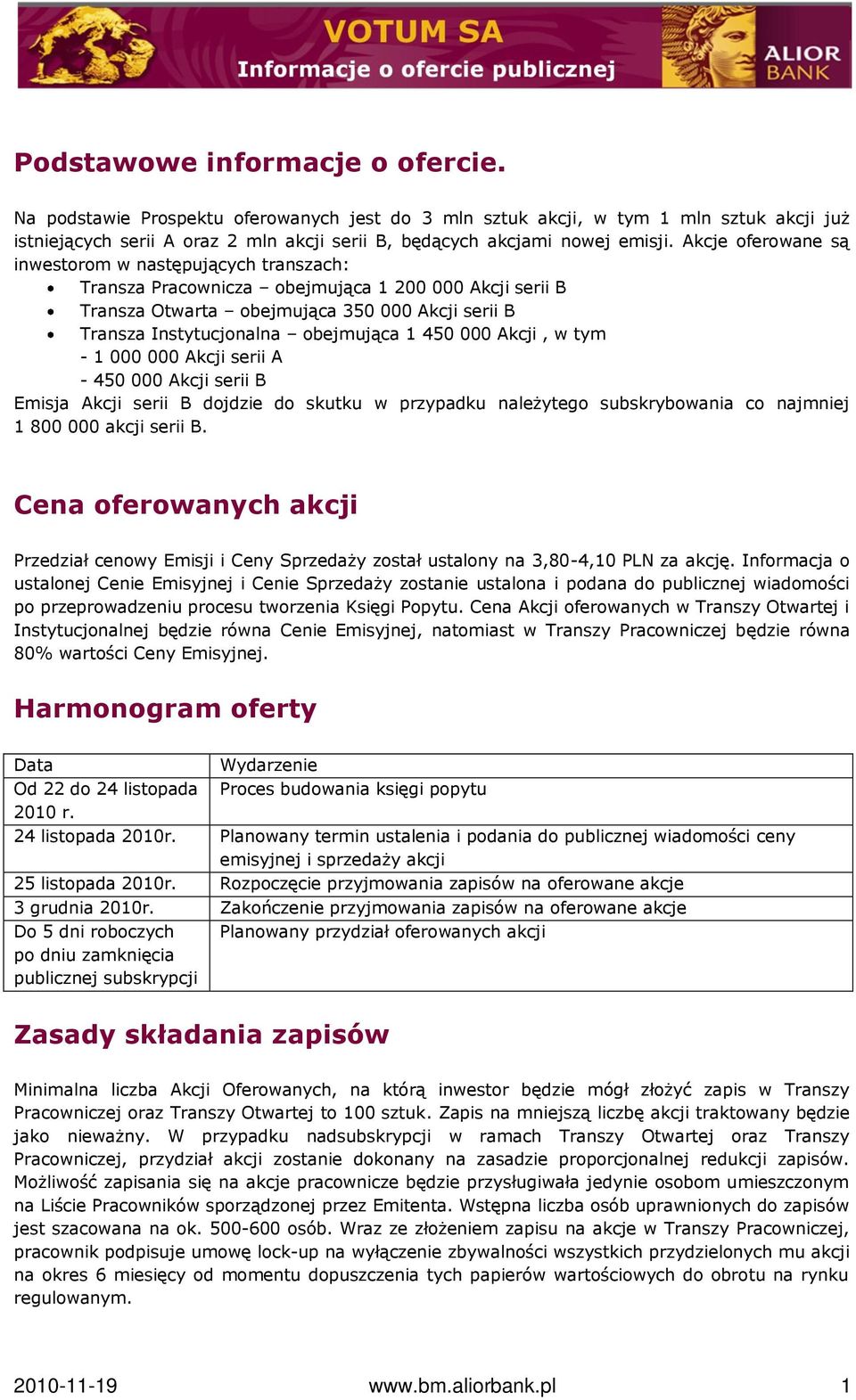 450 000 Akcji, w tym - 1 000 000 Akcji serii A - 450 000 Akcji serii B Emisja Akcji serii B dojdzie do skutku w przypadku należytego subskrybowania co najmniej 1 800 000 akcji serii B.