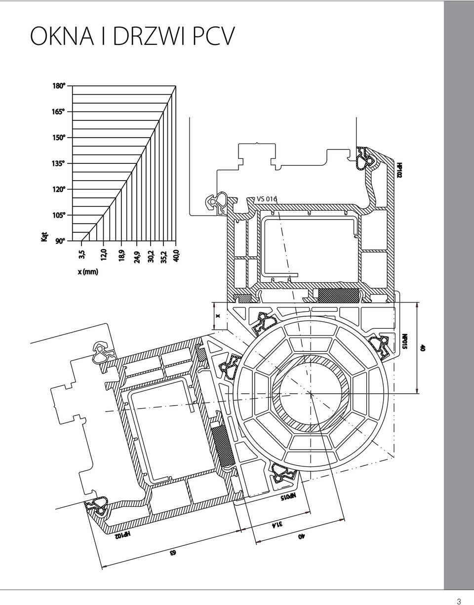 Kąt 24,9 30,2 35,2 40,0 x (mm) x 40 NP015
