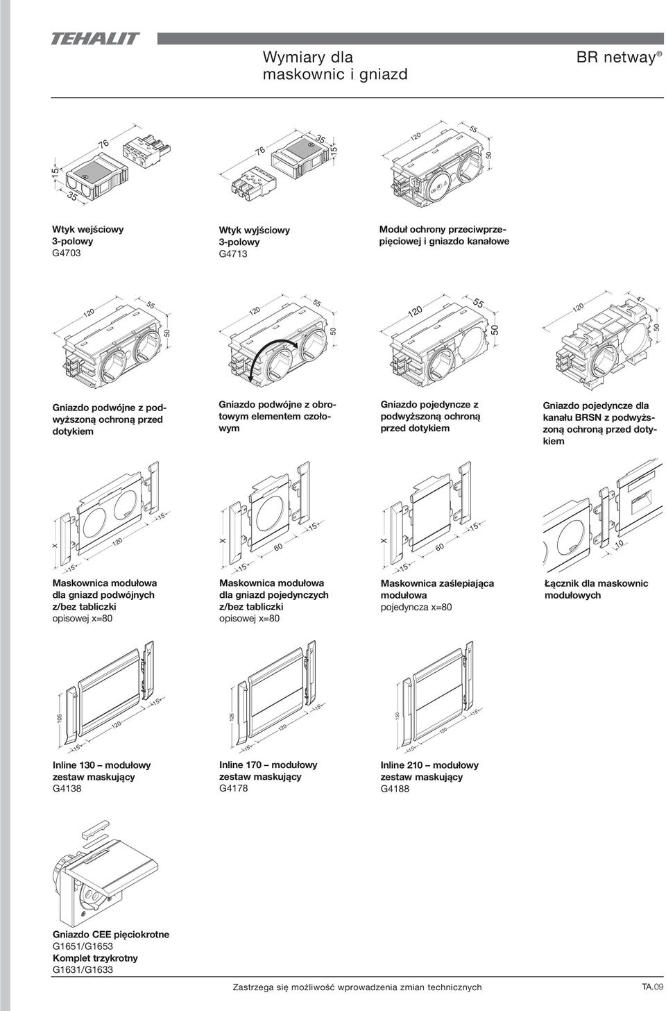 kanału BRSN z podwyższoną ochroną przed dotykiem 60 10 Maskownica modułowa dla gniazd podwójnych z/bez tabliczki opisowej x=80 Maskownica modułowa dla gniazd pojedynczych z/bez tabliczki opisowej