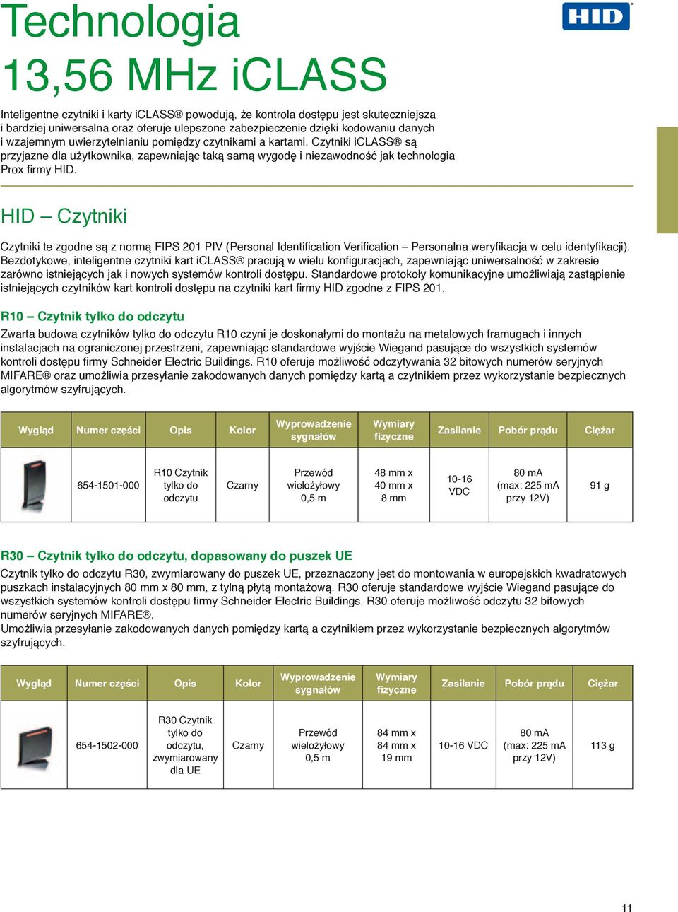 HID Czytniki Czytniki te zgodne są z normą FIPS 201 PIV (Personal Identification Verification Personalna weryfikacja w celu identyfikacji).