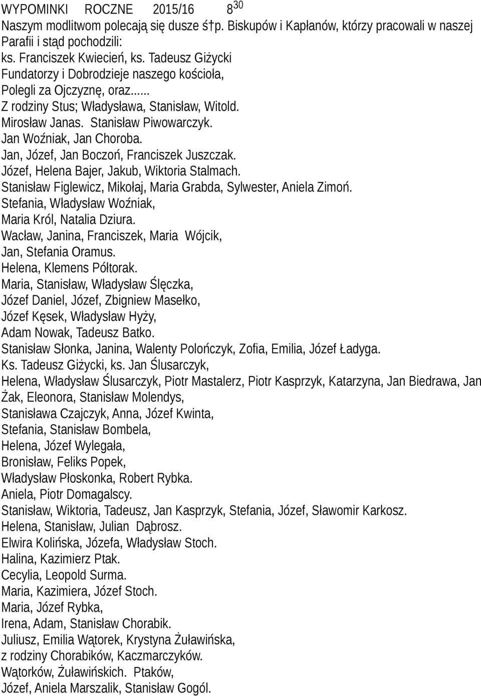 Jan, Józef, Jan Boczoń, Franciszek Juszczak. Józef, Helena Bajer, Jakub, Wiktoria Stalmach. Stanisław Figlewicz, Mikołaj, Maria Grabda, Sylwester, Aniela Zimoń.
