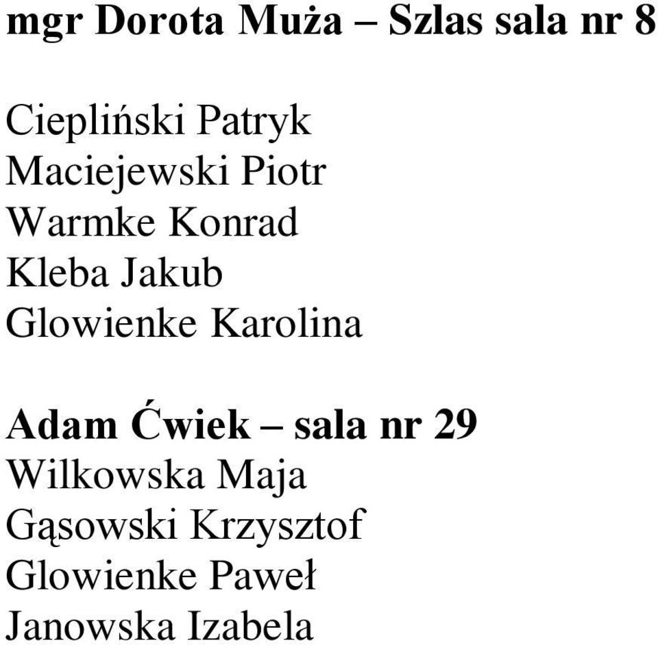 Glowienke Karolina Adam Ćwiek sala nr 29 Wilkowska