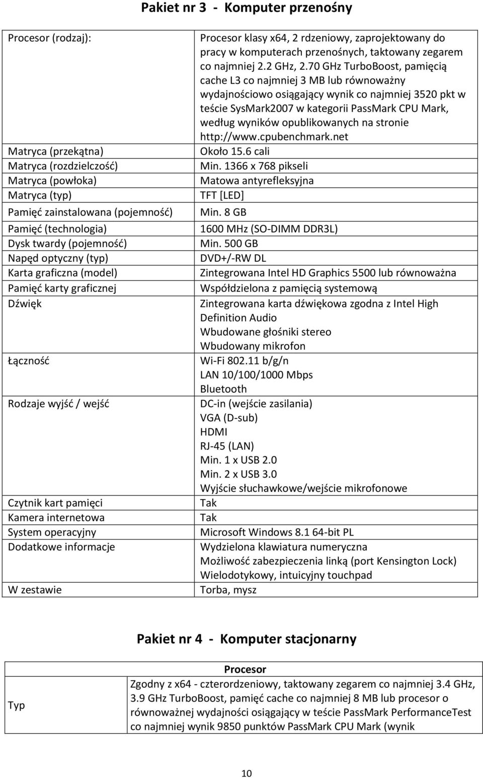 zestawie Procesor klasy x64, 2 rdzeniowy, zaprojektowany do pracy w komputerach przenośnych, taktowany zegarem co najmniej 2.2 GHz, 2.