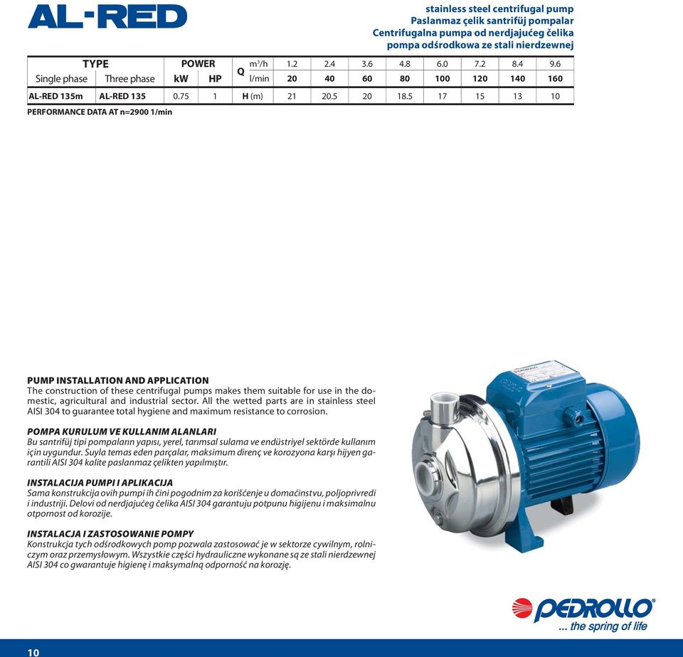 pumps makes them suitable for use in the domestic, agricultural and industrial sector.