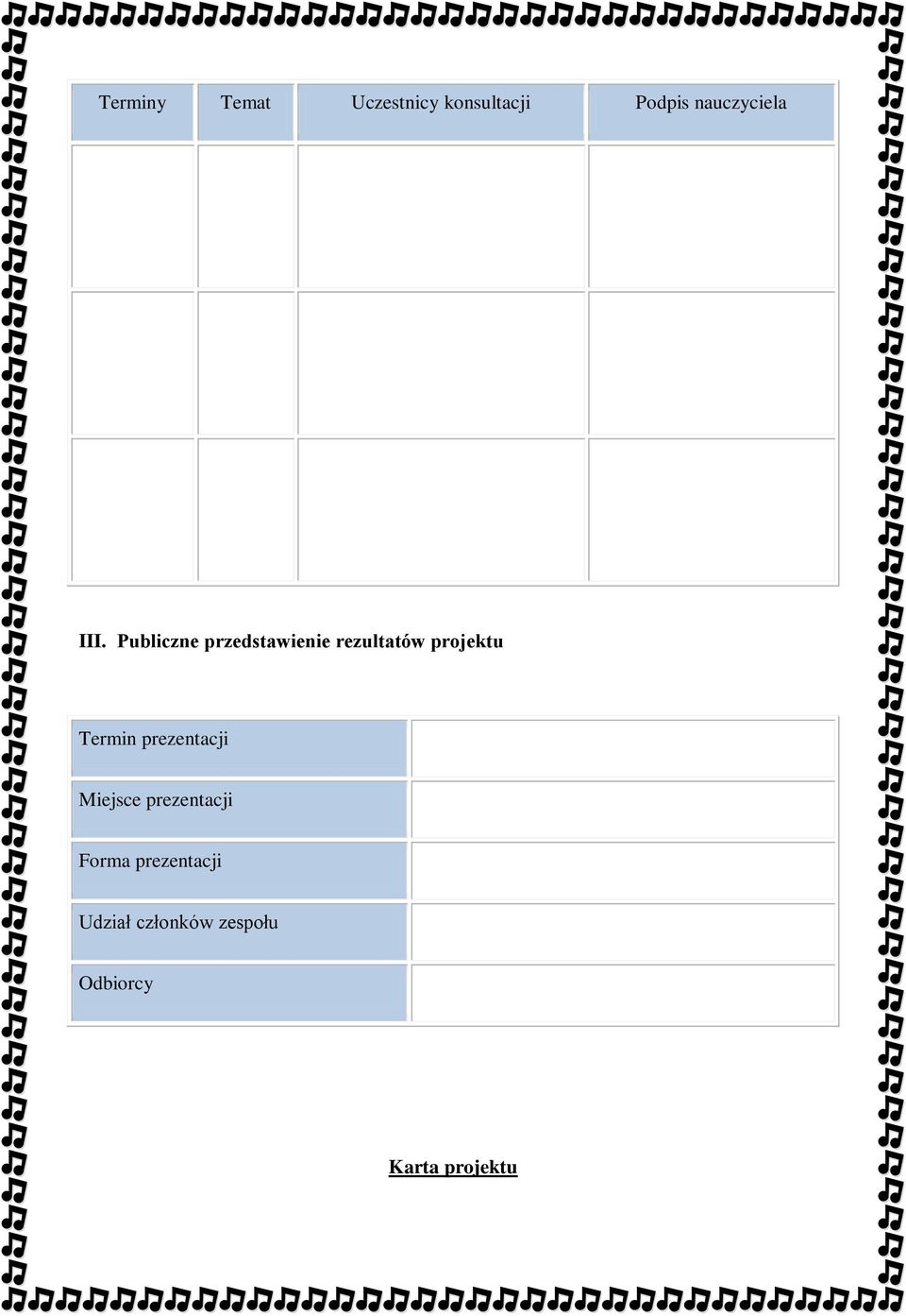 Publiczne przedstawienie rezultatów projektu Termin