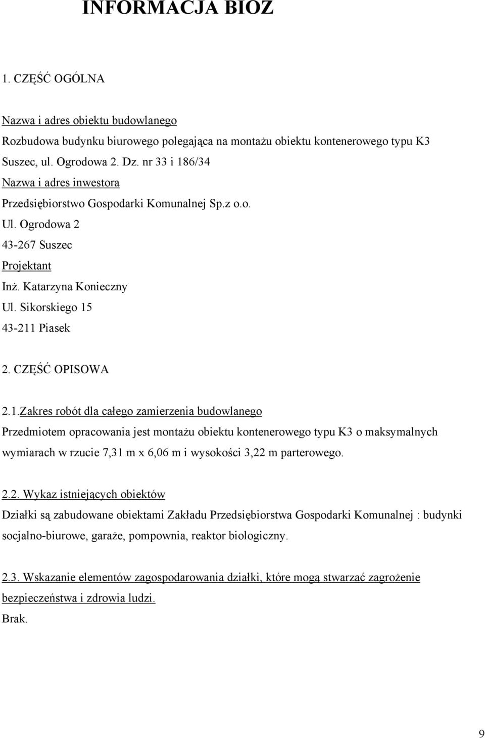 CZĘŚĆ OPISOWA 2.1.