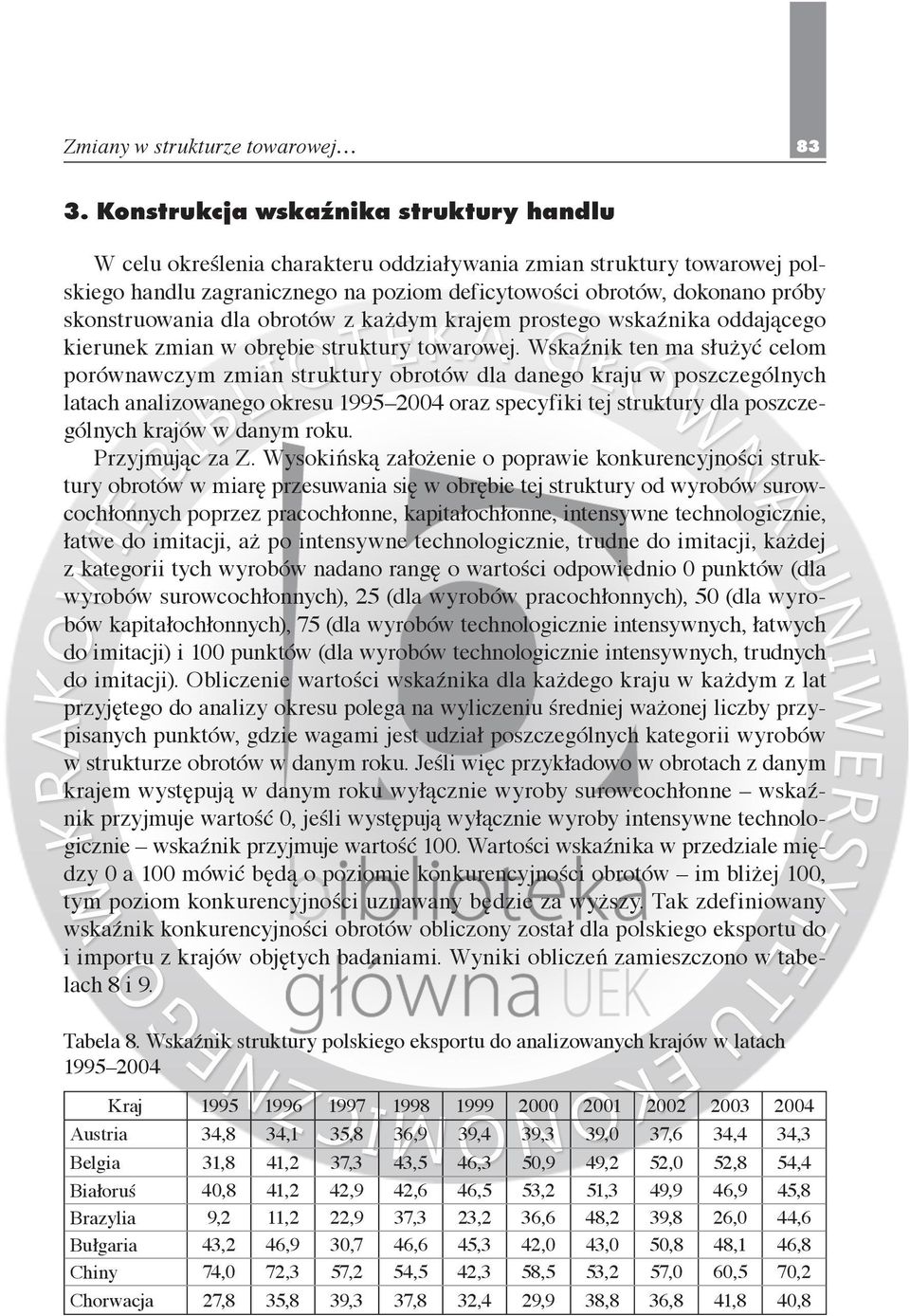 skonstruowania dla obrotów z każdym krajem prostego wskaźnika oddającego kierunek zmian w obrębie struktury towarowej.