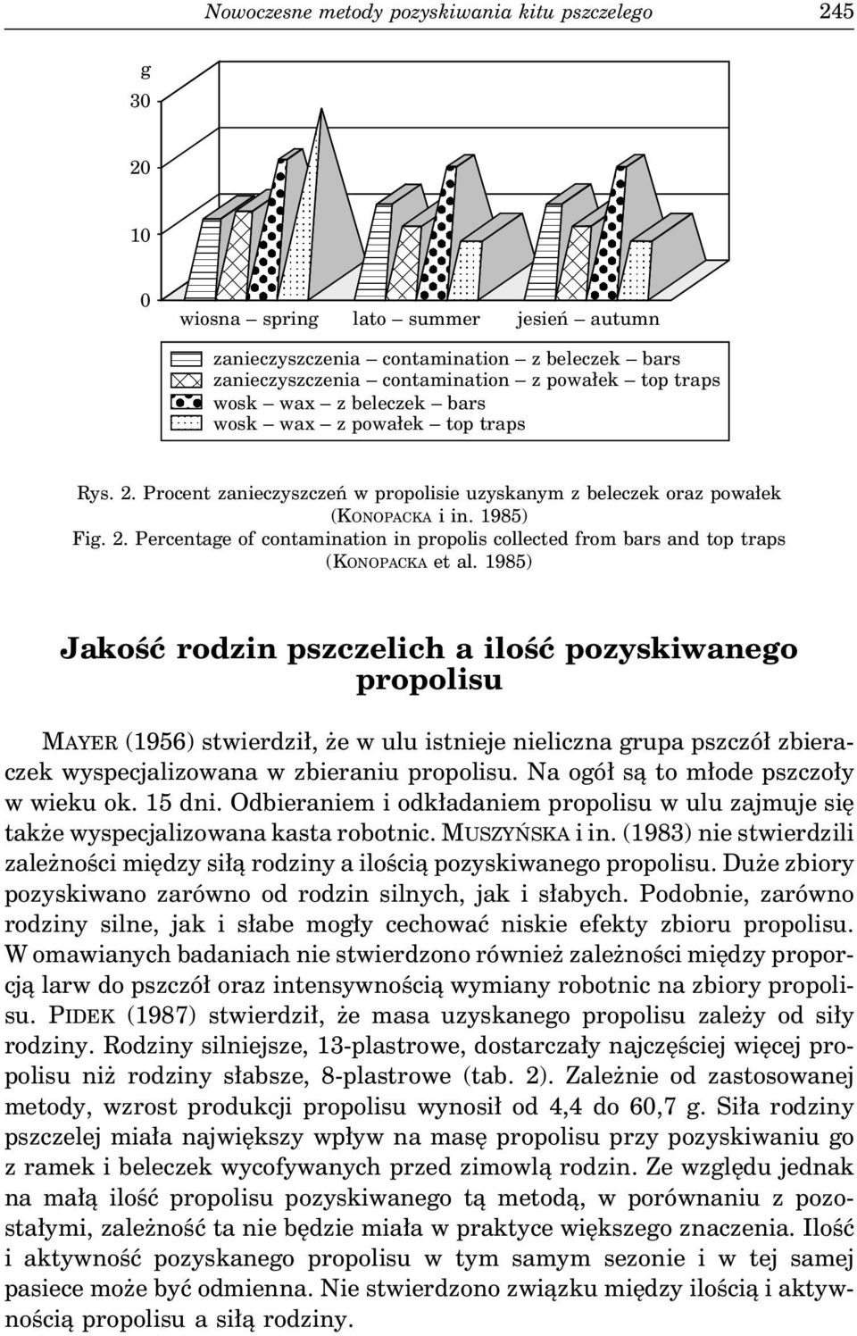 1985) Jakość rodzin pszczelich a ilość pozyskiwanego propolisu MAYER (1956) stwierdził, że w ulu istnieje nieliczna grupa pszczół zbieraczek wyspecjalizowana w zbieraniu propolisu.