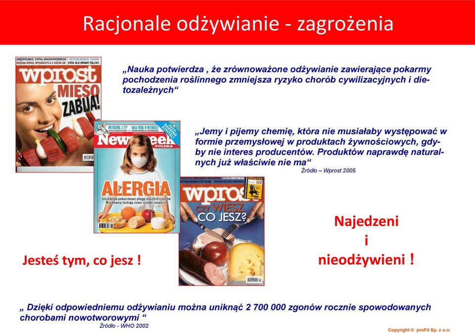 żywnościowych, gdyby nie interes producentów. Produktów naprawdę naturalnych już właściwie nie ma Źródło Wprost 2005 Jesteś tym, co jesz!