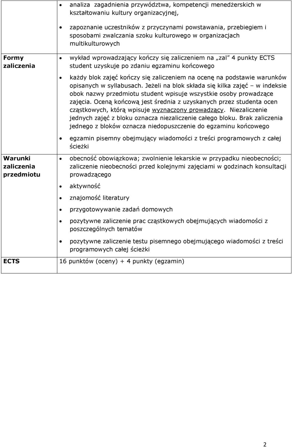 zaliczeniem na ocenę na podstawie warunków opisanych w syllabusach. Jeżeli na blok składa się kilka zajęć w indeksie obok nazwy student wpisuje wszystkie osoby prowadzące zajęcia.