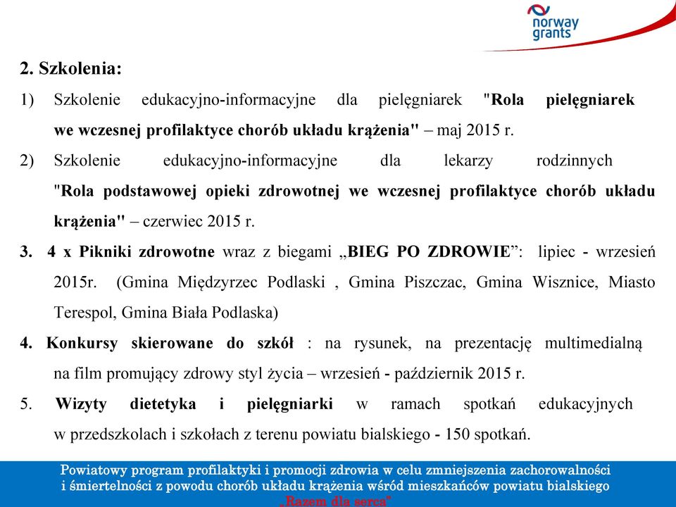 4 x Pikniki zdrowotne wraz z biegami BIEG PO ZDROWIE : lipiec - wrzesień 2015r. (Gmina Międzyrzec Podlaski, Gmina Piszczac, Gmina Wisznice, Miasto Terespol, Gmina Biała Podlaska) 4.