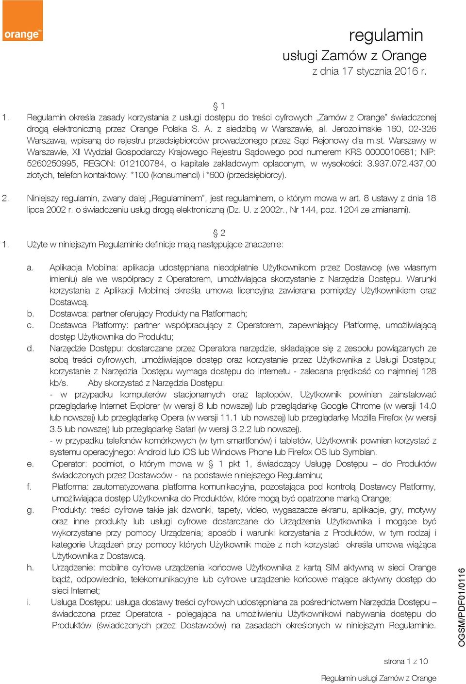 Jerozolimskie 160, 02-326 Warszawa, wpisaną do rejestr