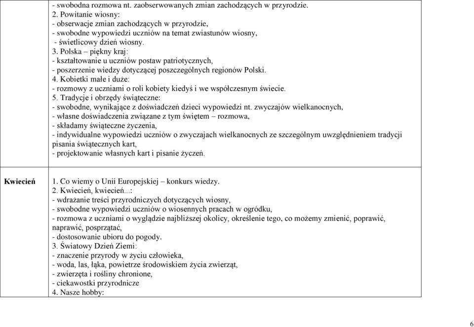 Polska piękny kraj: - kształtowanie u uczniów postaw patriotycznych, - poszerzenie wiedzy dotyczącej poszczególnych regionów Polski. 4.