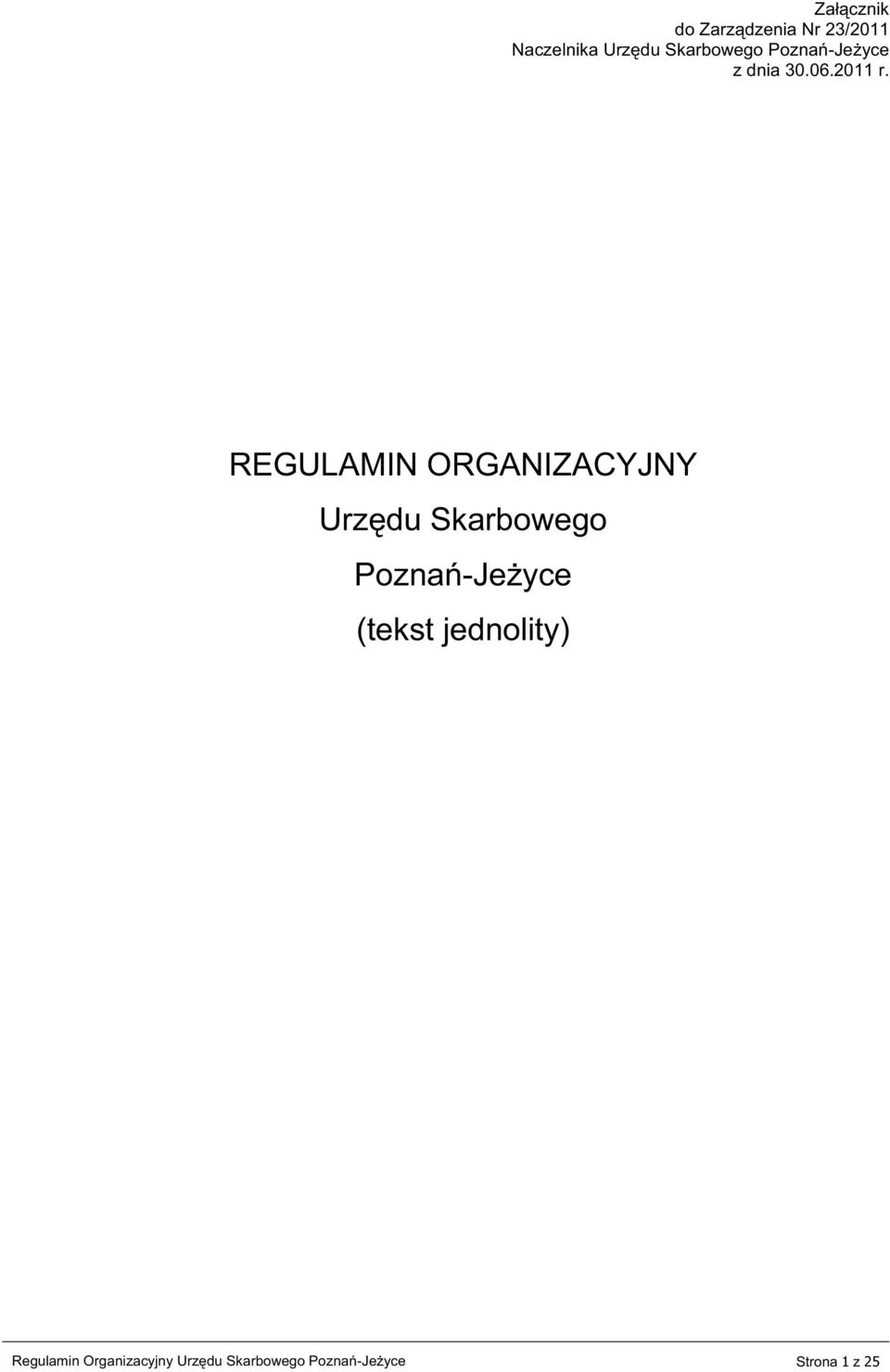 jednolity) Regulamin Organizacyjny