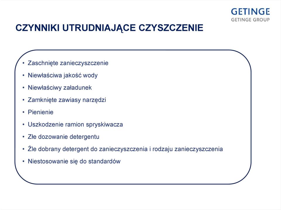 Uszkodzenie ramion spryskiwacza Złe dozowanie detergentu Źle dobrany