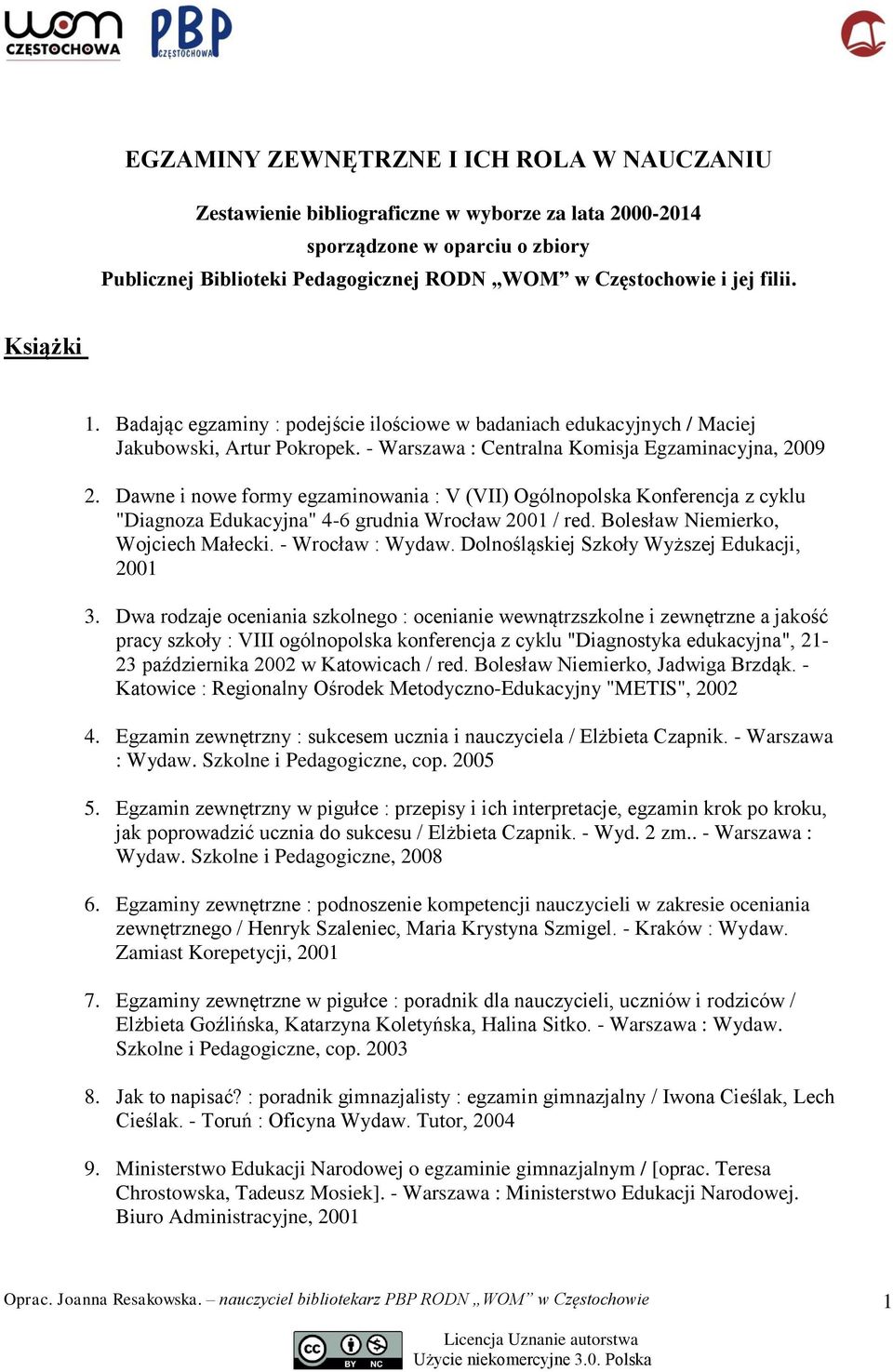 Dawne i nowe formy egzaminowania : V (VII) Ogólnopolska Konferencja z cyklu "Diagnoza Edukacyjna" 4-6 grudnia Wrocław 2001 / red. Bolesław Niemierko, Wojciech Małecki. - Wrocław : Wydaw.