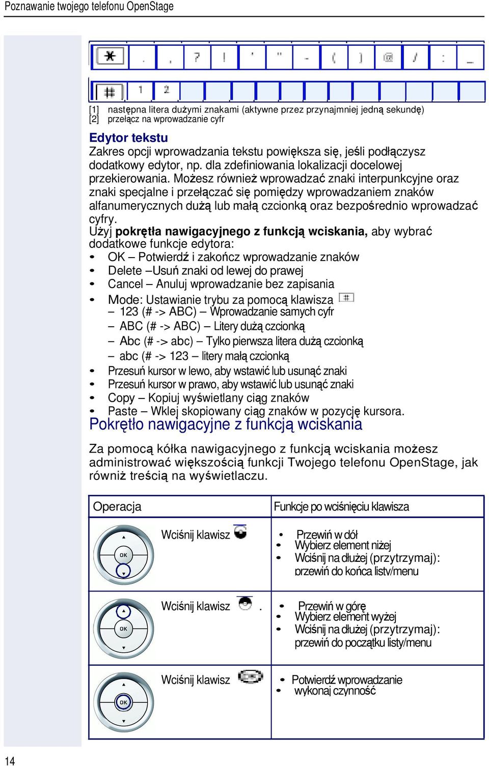 Moesz równie wprowadza znaki interpunkcyjne oraz znaki specjalne i przełcza si pomidzy wprowadzaniem znaków alfanumerycznych du lub mał czcionk oraz bezporednio wprowadza cyfry.