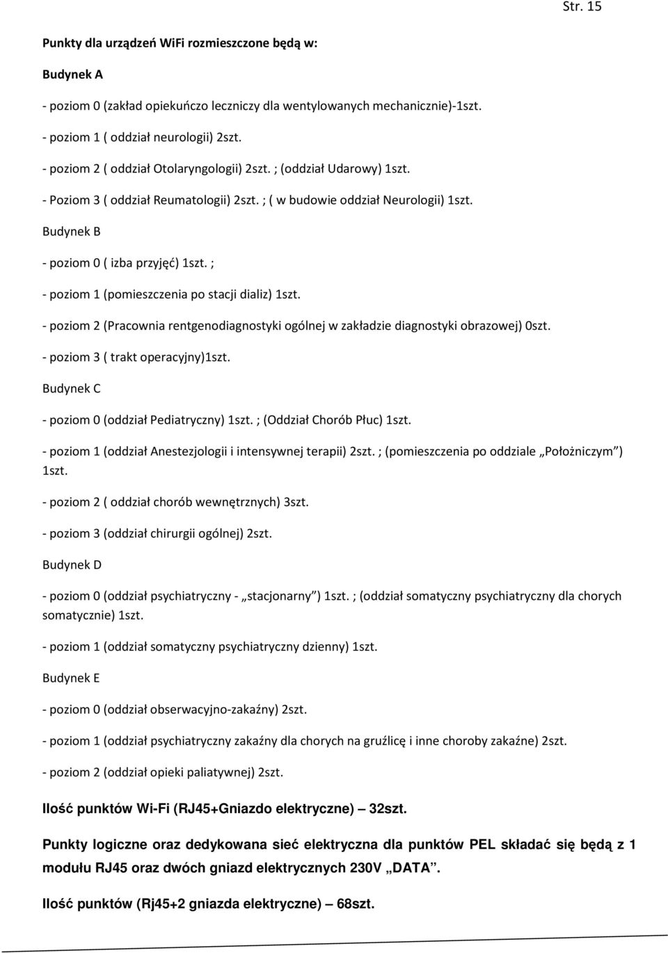 ; - poziom 1 (pomieszczenia po stacji dializ) 1szt. - poziom 2 (Pracownia rentgenodiagnostyki ogólnej w zakładzie diagnostyki obrazowej) 0szt. - poziom 3 ( trakt operacyjny)1szt.