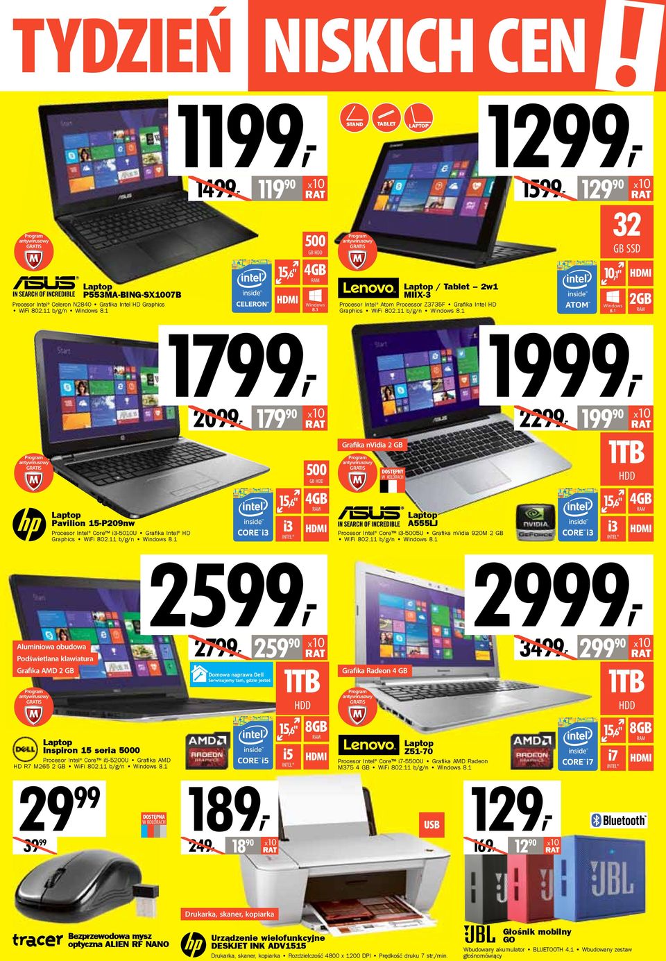 1 Aluminiowa obudowa Podświetlana klawiatura Grafika AMD 2 GB Inspiron 15 seria 5000 Procesor Intel Core i5-5200u Grafi ka AMD HD R7 M265 2 GB WiFi 802.11 b/g/n Windows 8.