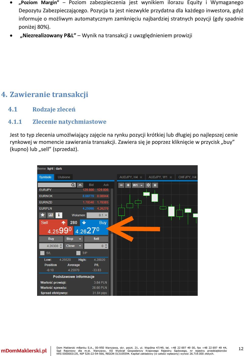 poniżej 80%). Niezrealizowany P&L Wynik na transakcji z uwzględnieniem prowizji 4. Zawieranie transakcji 4.1 