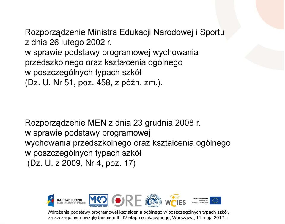 typach szkół (Dz. U. Nr 51, poz. 458, z późn. zm.). Rozporządzenie MEN z dnia 23 grudnia 2008 r.