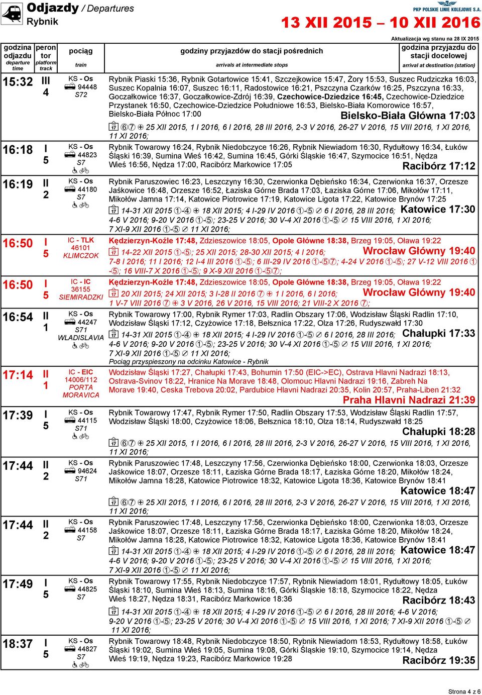 Suszec 6:, Radostowice 6:, Pszczyna Czarków 6:, Pszczyna 6:33, Goczałkowice 6:37, Goczałkowice-Zdrój 6:39, Czechowice-Dziedzice 6:4, Czechowice-Dziedzice Przystanek 6:0, Czechowice-Dziedzice