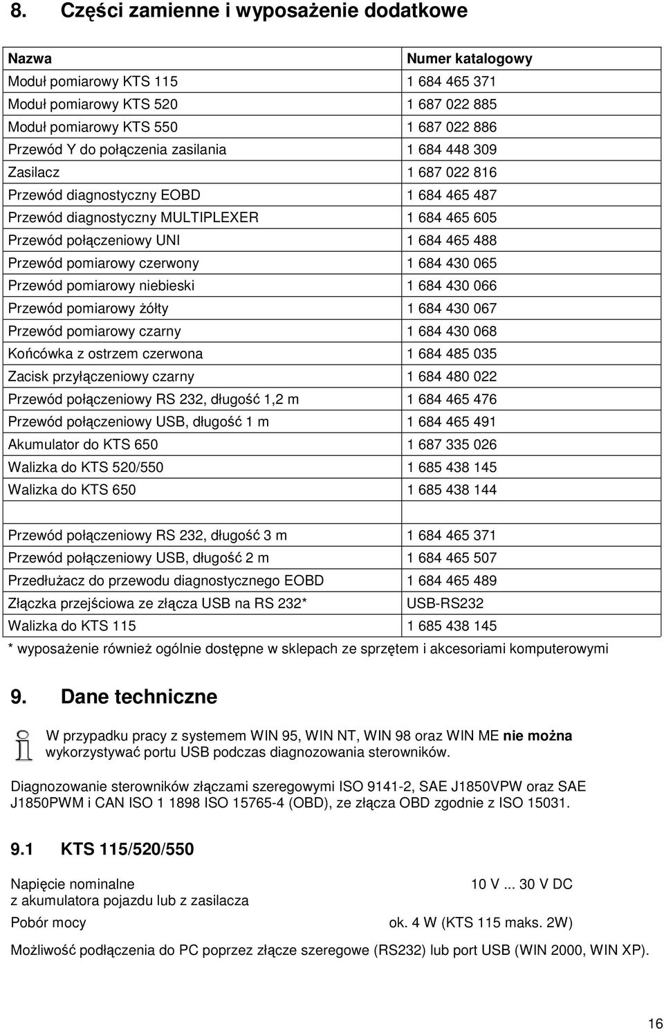 pomiarowy czerwony 1 684 430 065 Przewód pomiarowy niebieski 1 684 430 066 Przewód pomiarowy Ŝółty 1 684 430 067 Przewód pomiarowy czarny 1 684 430 068 Końcówka z ostrzem czerwona 1 684 485 035