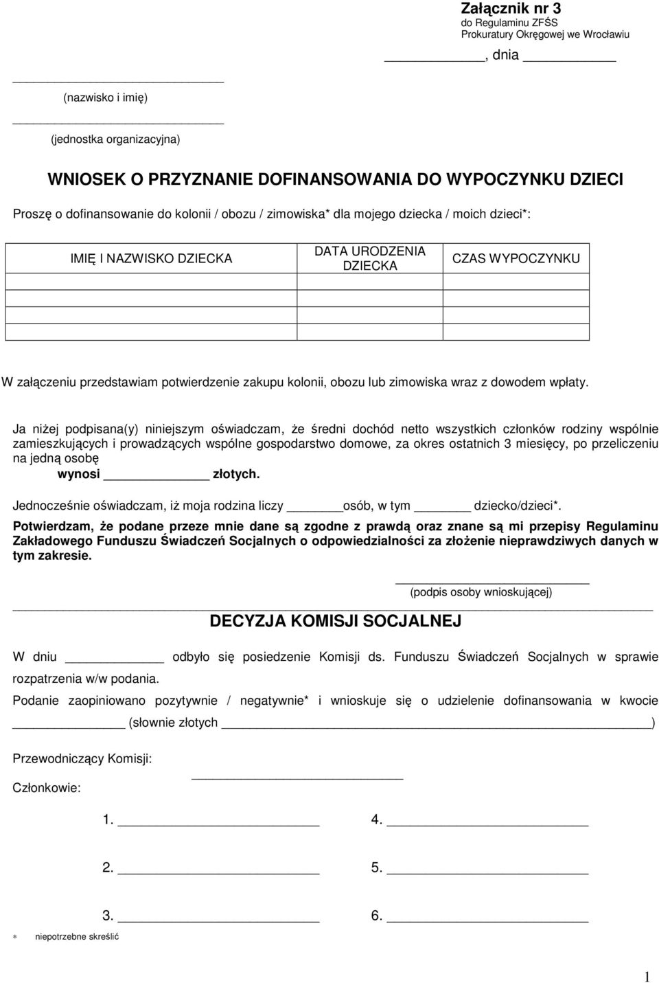 zimowiska wraz z dowodem wpłaty.