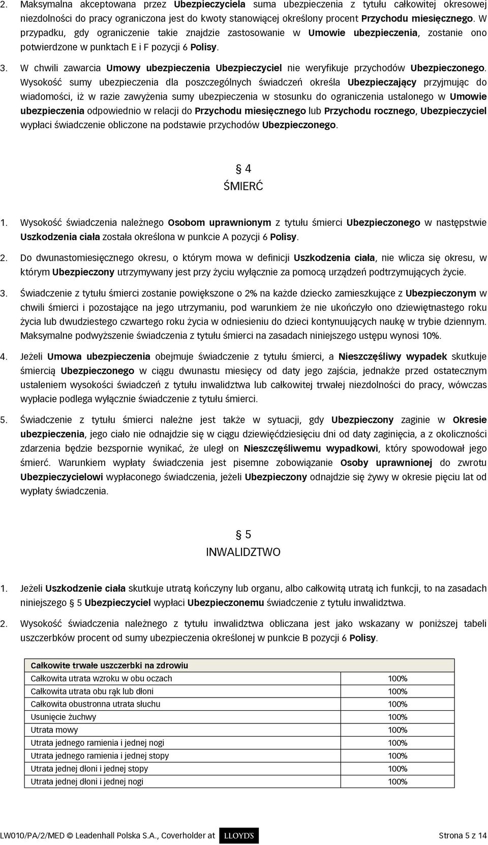 W chwili zawarcia Umowy ubezpieczenia Ubezpieczyciel nie weryfikuje przychodów Ubezpieczonego.