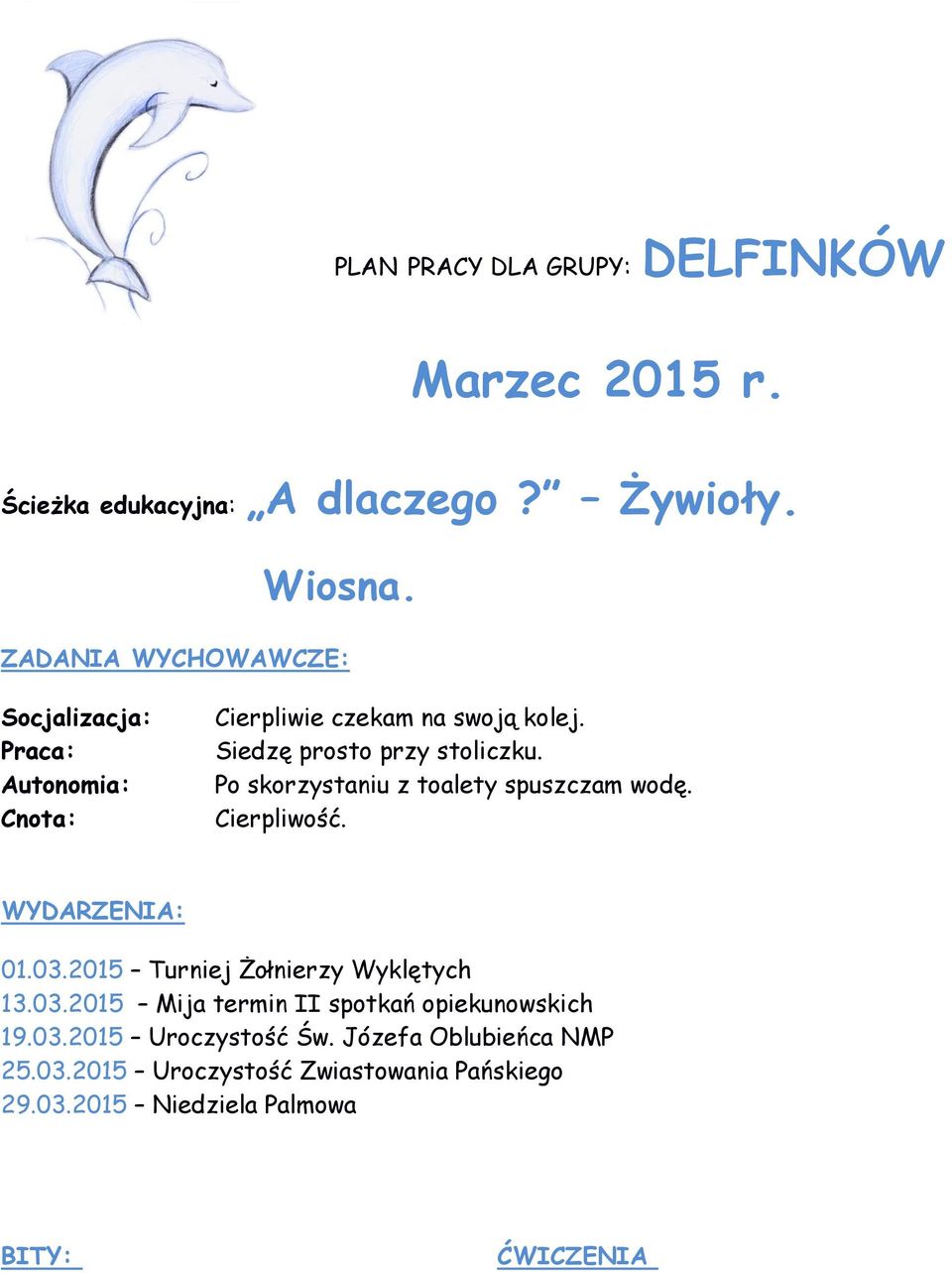 Po skorzystaniu z toalety spuszczam wodę. Cierpliwość. WYDARZENIA: 01.03.2015 Turniej Żołnierzy Wyklętych 13.03.2015 Mija termin II spotkań opiekunowskich 19.