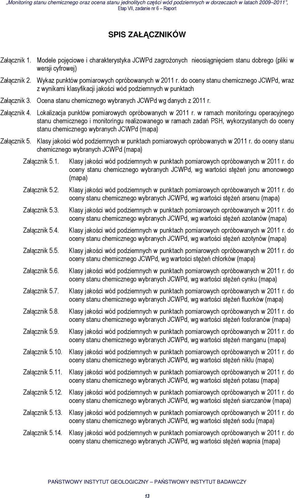 Lokalizacja punktów pomiarowych opróbowanych w 2011 r.