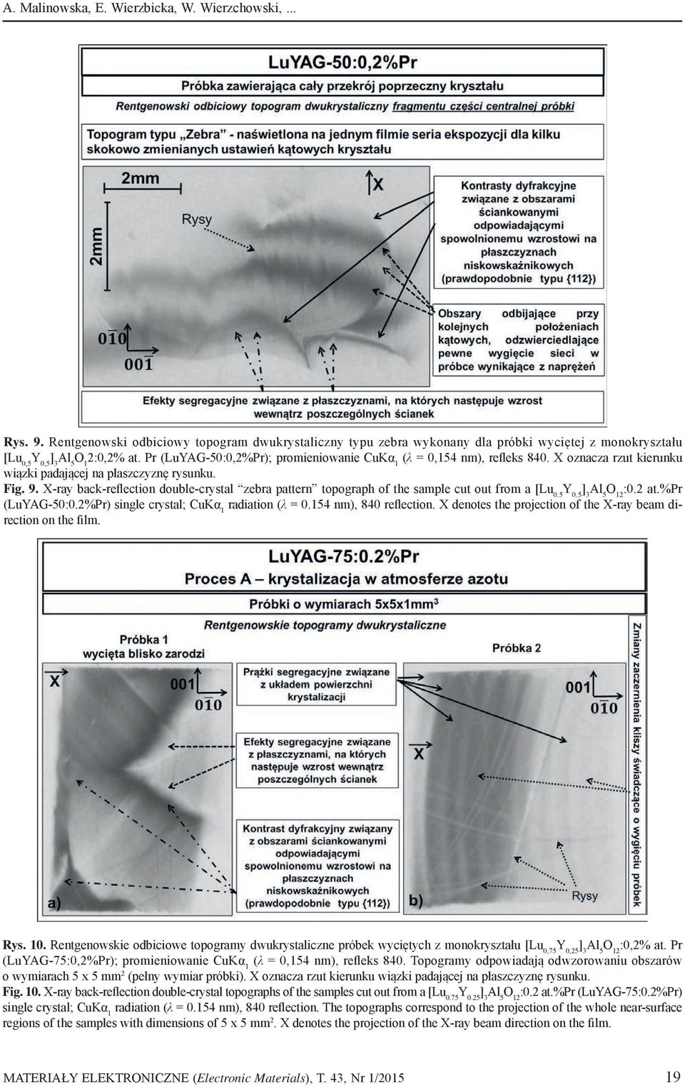 X-ray back-reflection double-crystal zebra pattern topograph of the sample cut out from a [Lu 0.5 Y 0.5 :0.2 at.%pr (LuYAG-50:0.2%Pr) single crystal; CuKα 1 radiation (λ = 0.154 nm), 840 reflection.