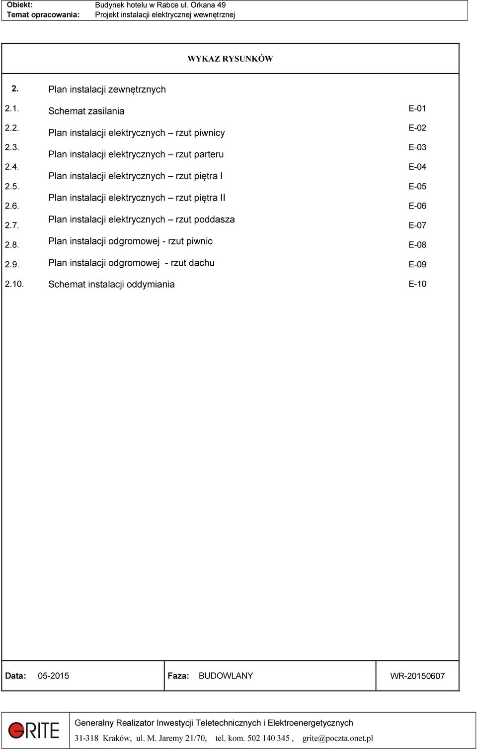 Plan instalacji elektrycznych rzut piętra I Plan instalacji elektrycznych rzut piętra II Plan instalacji elektrycznych rzut poddasza