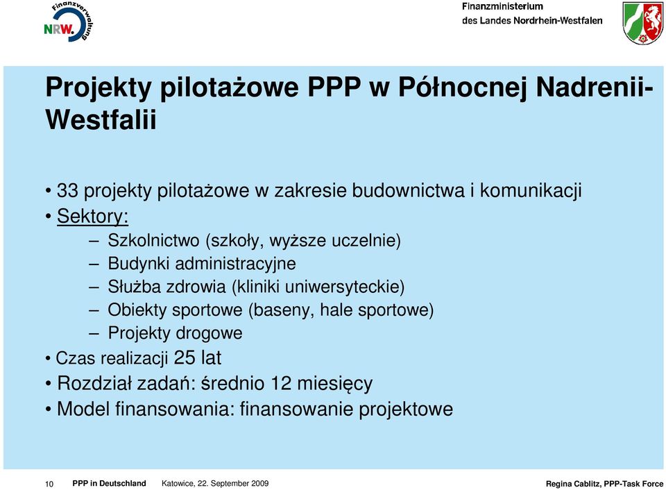 Służba zdrowia (kliniki uniwersyteckie) Obiekty sportowe (baseny, hale sportowe) Projekty drogowe