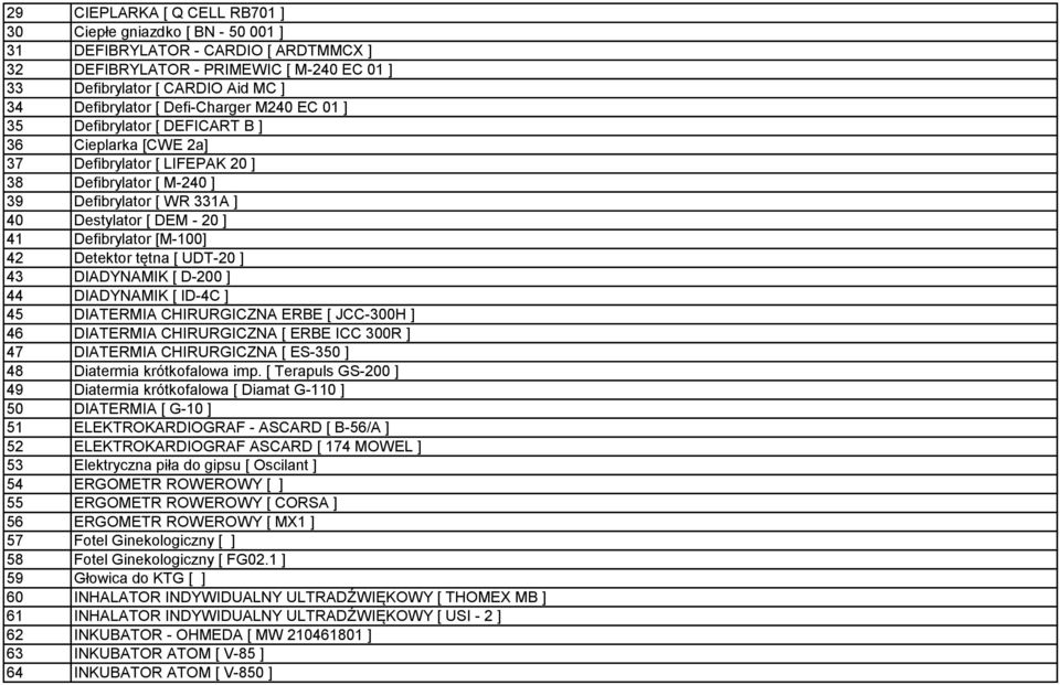 DIADYNAMIK [ D-00 ] DIADYNAMIK [ ID-C ] 5 DIATERMIA CHIRURGICZNA ERBE [ JCC-00H ] 6 DIATERMIA CHIRURGICZNA [ ERBE ICC 00R ] 7 DIATERMIA CHIRURGICZNA [ ES-50 ] 8 Diatermia krótkofalowa imp.