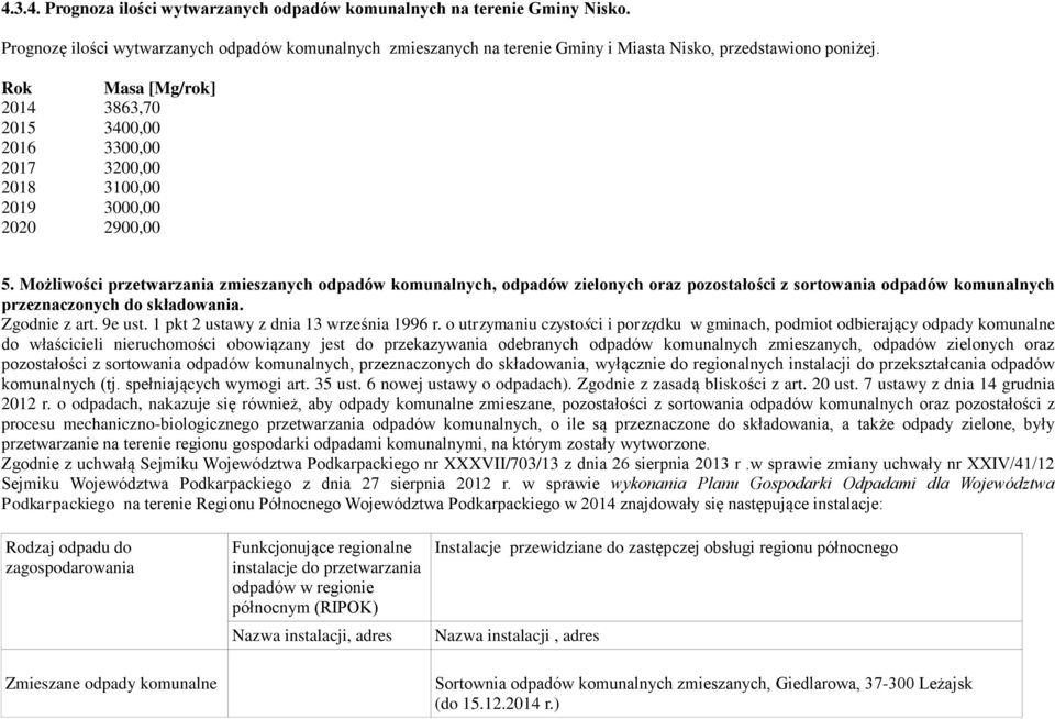 Możliwości przetwarzania zmieszanych odpadów komunalnych, odpadów zielonych oraz pozostałości z sortowania odpadów komunalnych przeznaczonych do składowania. Zgodnie z art. 9e ust.