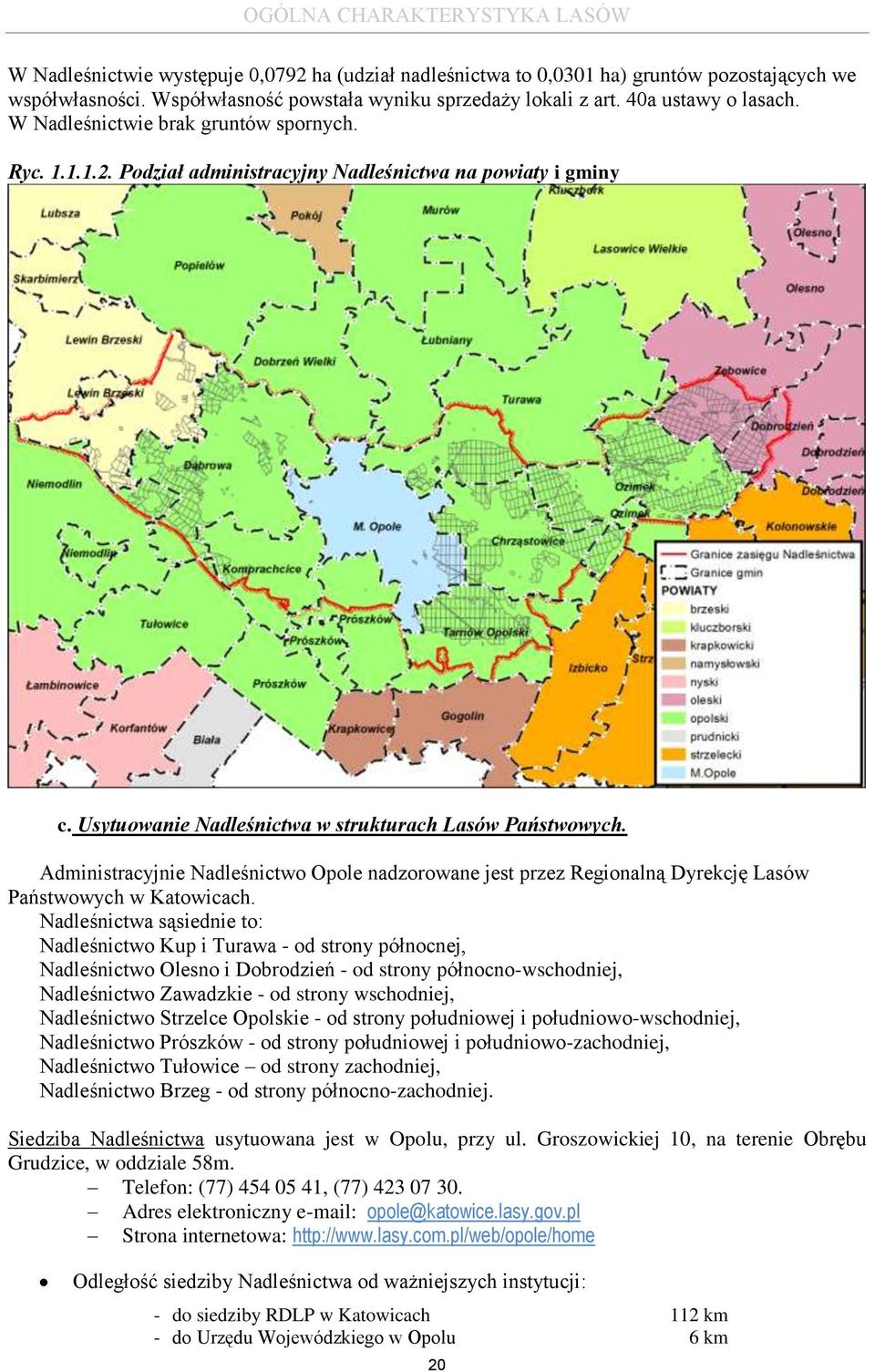 Administracyjnie Nadleśnictwo Opole nadzorowane jest przez Regionalną Dyrekcję Lasów Państwowych w Katowicach.