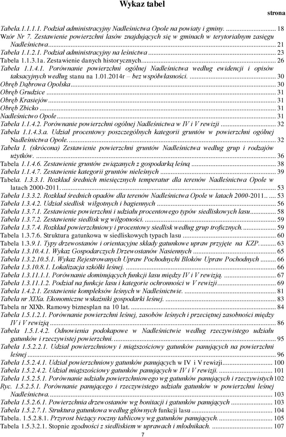 Zestawienie danych historycznych.... 26 Tabela 1.1.4.1. Porównanie powierzchni ogólnej Nadleśnictwa według ewidencji i opisów taksacyjnych według stanu na 1.01.2014r bez współwłasności.